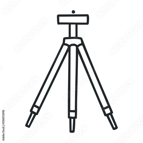 Minimalist black and white tripod icon design with adjustable legs. Outline vector illustration