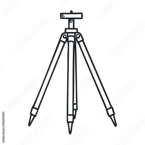 Minimalist black and white tripod design with adjustable legs. Outline vector illustration