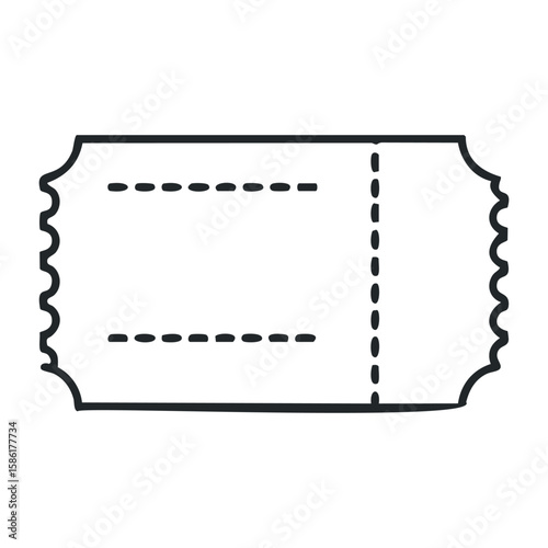 Vintage style cinema ticket icon with perforated edges. Outline vector illustration
