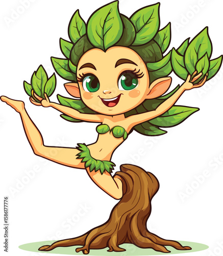 Playful Forest Nymph - Whimsical Cartoon Fairy Vector Art for Children's Illustrations, Fantasy Designs, and Nature-Themed Projects