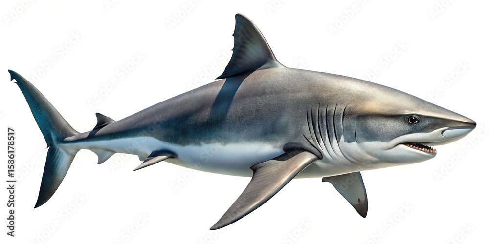 Naklejka premium Majestic Great White Shark Swimming with Power and Grace in Clear Water