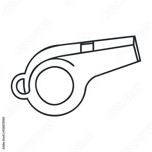 Outline of a classic whistle with a simple design in black and white. Outline vector illustration