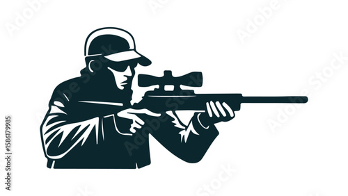 person ready to shoot with sniper rifle vector illustration, simple shape of a person with sniper rifle