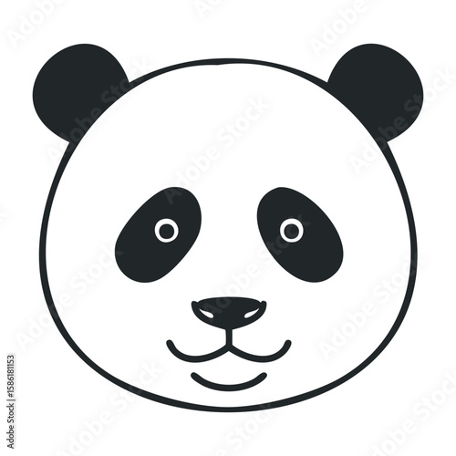 Minimalistic black and white panda face illustration with simple features. Outline vector illustration