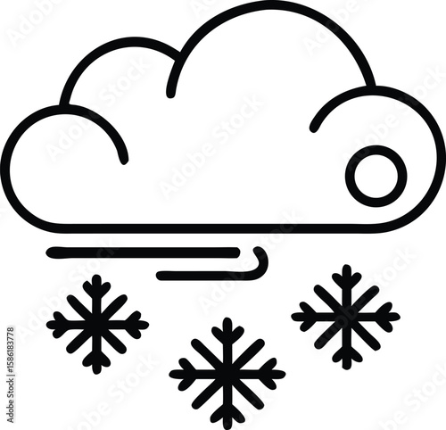 Winter blizzard line art icon with cloud, wind, and snowflake elements