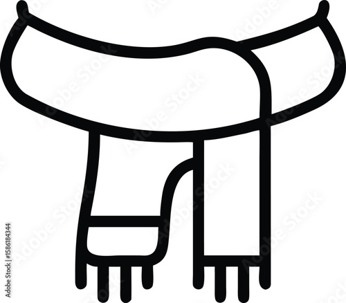 Winter scarf outline illustration, cold weather accessory design element isolated on white