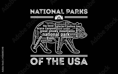 National Parks Of The USA Bear Hiking Travel Camping Outdoors Retro t-shirt quotes svg design