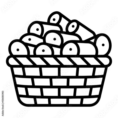 Kindling basket icon filled with firewood sticks 