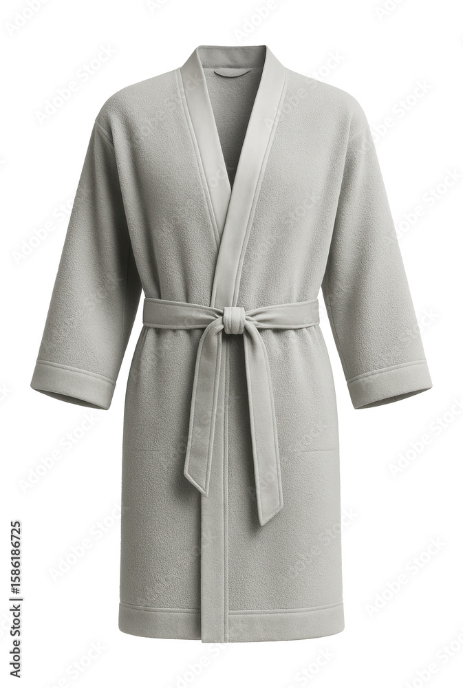 Light grey terry bathrobe featuring a kimono-style open front Light grey terry bathrobe featuring a kimono-style open front