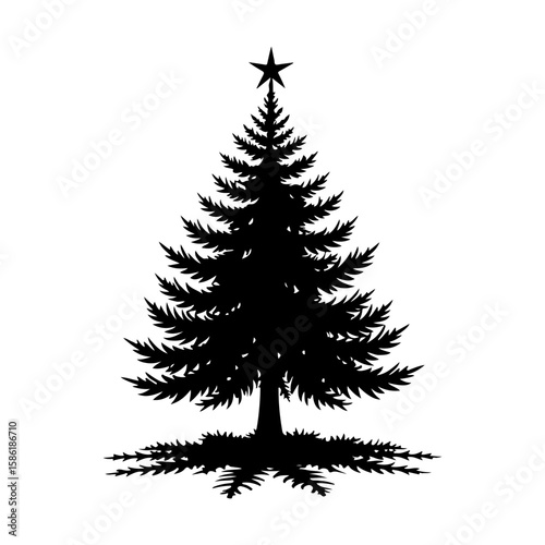 Logo Christmas tree monogram negative space vector illustration on white background.