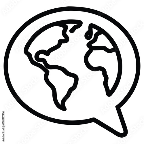 World map silhouette in chat bubble simple illustration for global communication