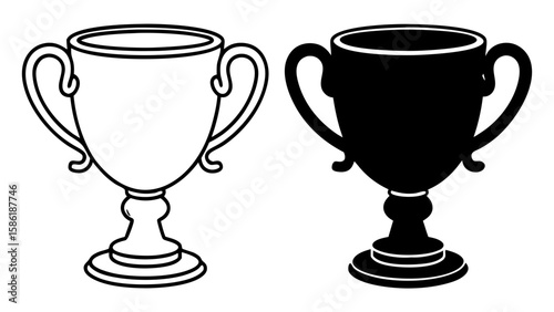 Trophy Cup Award Icons in Outline and Solid Black Vector Style