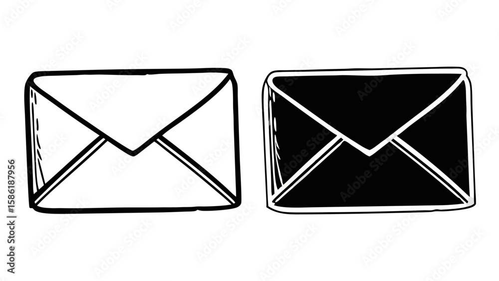 Closed Mail Envelope Icons in Outline and Solid Black Vector Style Closed Mail Envelope Icons in Outline and Solid Black Vector Style
