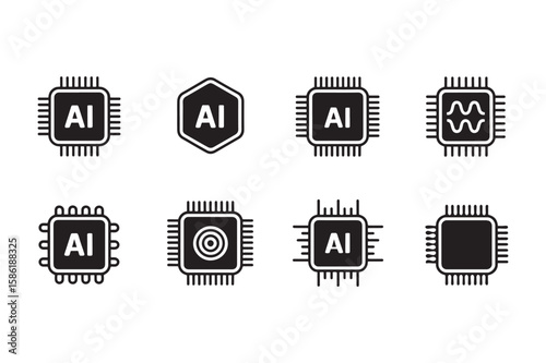 AI Microchip Icons A Collection of Modern Vector Graphics for Technology Designs