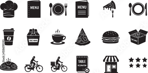 Collection of restaurant and food delivery icons in a grid layout