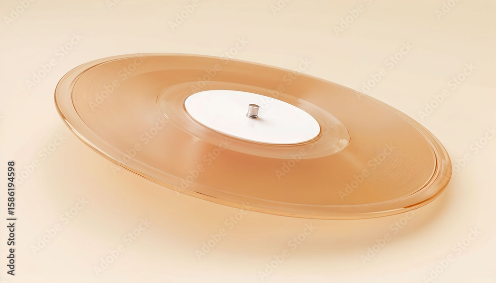 Minimalist 3D beige frosted glass record on a light beige background. Minimalist 3D beige frosted glass record on a light beige background.
