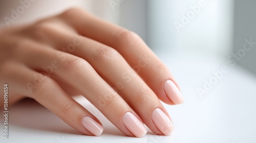 Wallpaper Mural Close-up of a delicate well-manicured female hand with soft pink nail polish on polished nails   ??????????. Torontodigital.ca