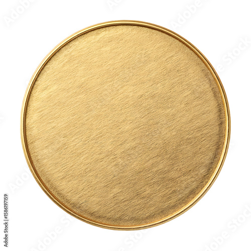 Blank solid gold coin, top down view on a white background