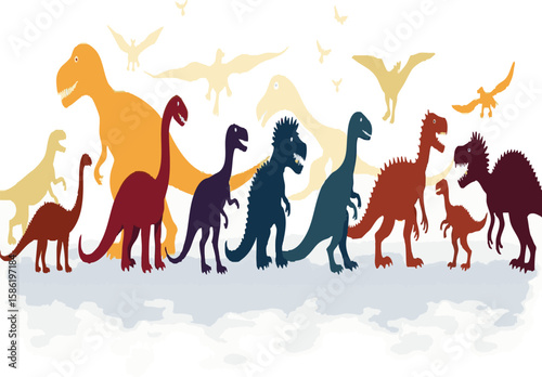 Collection of diverse dinosaur silhouettes on a white background.