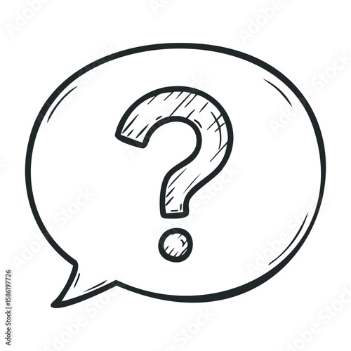 Hand-drawn question mark in speech bubble sketch on white background. Hand drawn vector illustration