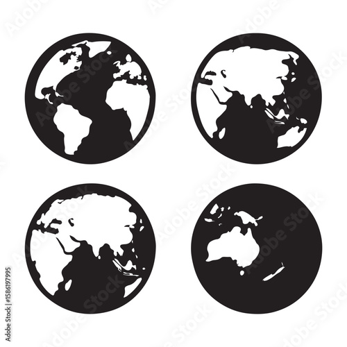 A 3D sphere illustration of the Earth with a global map showing continents like Europe, Asia, and America, symbolizing travel, business, and geography concepts