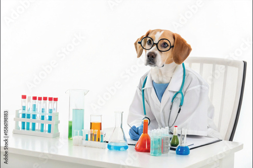 scientist working in laboratory dog with  and test tubes, 