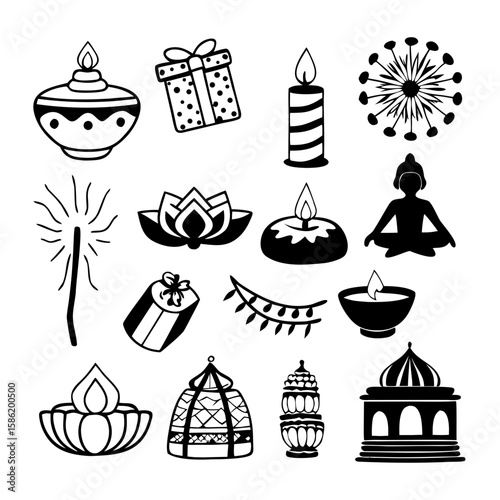 Hand-Drawn Diwali Festival Decoration Sketch Collection