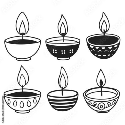 Hand-Drawn Diwali Oil Lamp Diya Sketch Collection