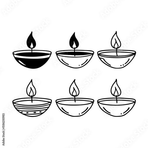 Hand-Drawn Diwali Oil Lamp Diya Sketch Collection