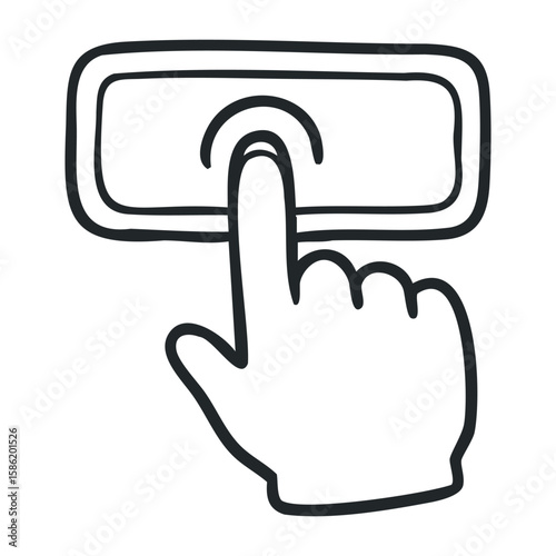 Hand pressing doorbell icon drawing vector simple outline. Hand drawn vector illustration