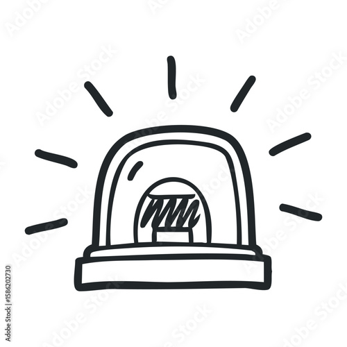 Hand-drawn emergency siren icon with radiating light lines. Hand drawn vector illustration