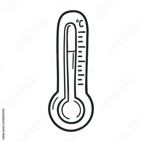 Black and white celsius thermometer icon for temperature measurement. Hand drawn vector illustration