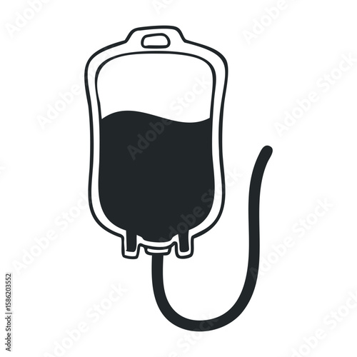 Medical blood bag with tube symbolizing donation and transfusion needs. Hand drawn vector illustration