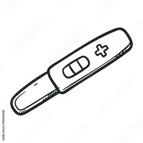 Positive pregnancy test result with double line indicator in black and white. Hand drawn vector illustration