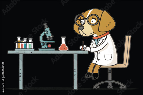 scientist in laboratory, carton dog doctor 