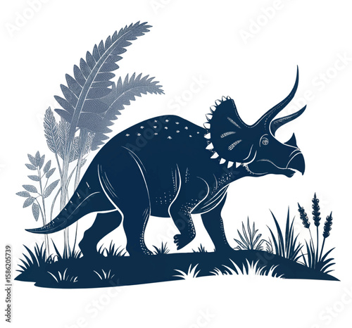 Triceratops Dinosaur Silhouette Vector Illustration – Prehistoric Animal Design, Isolated on White Background




