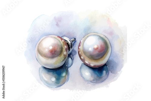 watercolor Timeless Pearl Stud Earrings Pure Elegance vector illustration isolated on white background