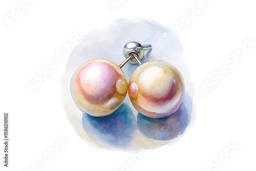 watercolor Timeless Pearl Stud Earrings Pure Elegance vector illustration isolated on white background