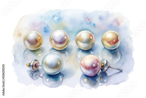 set of watercolor Timeless Pearl Stud Earrings Pure Elegance vector illustration isolated on white background