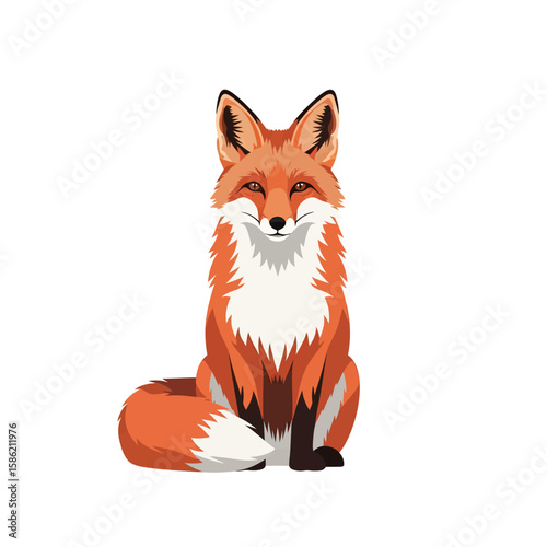 A stylized illustration of a seated red fox.
