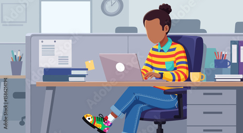 A focused professional diligently works on a laptop at a modern office desk, illustrating contemporary digital work and productivity.