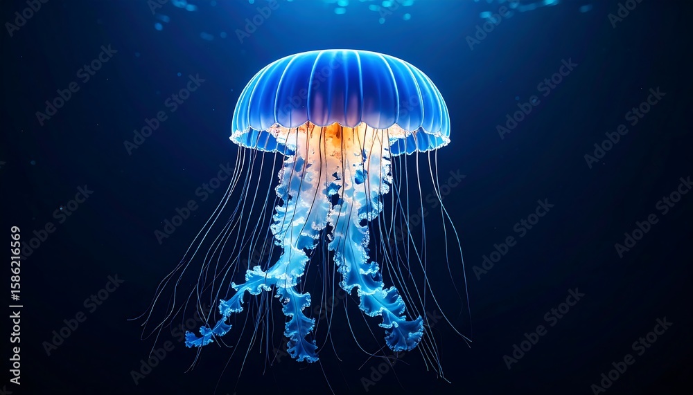 Fototapeta premium Bioluminescent jellyfish in deep ocean