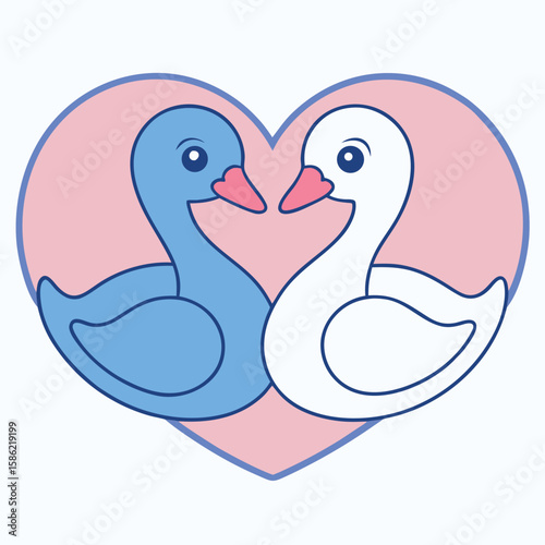 Two cartoon swans forming a heart shape bird birds