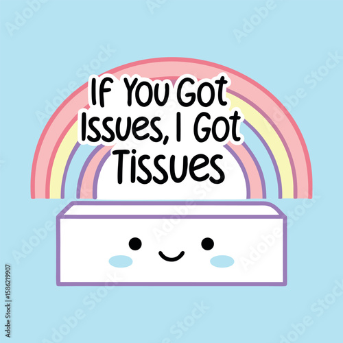 Cute tissue box with rainbow and text tissues kawaii