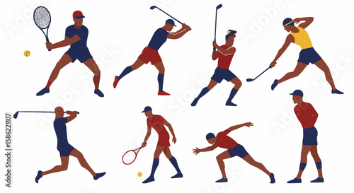 Diverse sport activities illustrations with various sports participants in action.