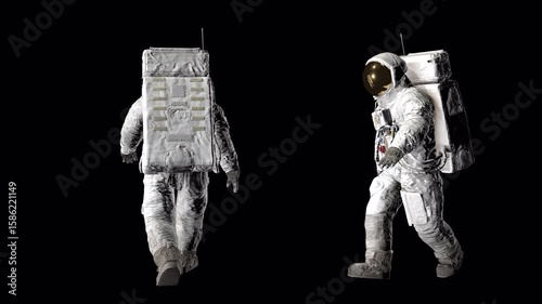 Astronaut walk on transparent background, alpha channel, ProRes 4444.