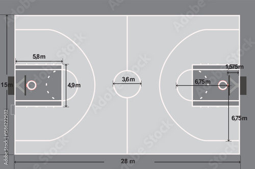 Basketball field dimensions. vector illustration