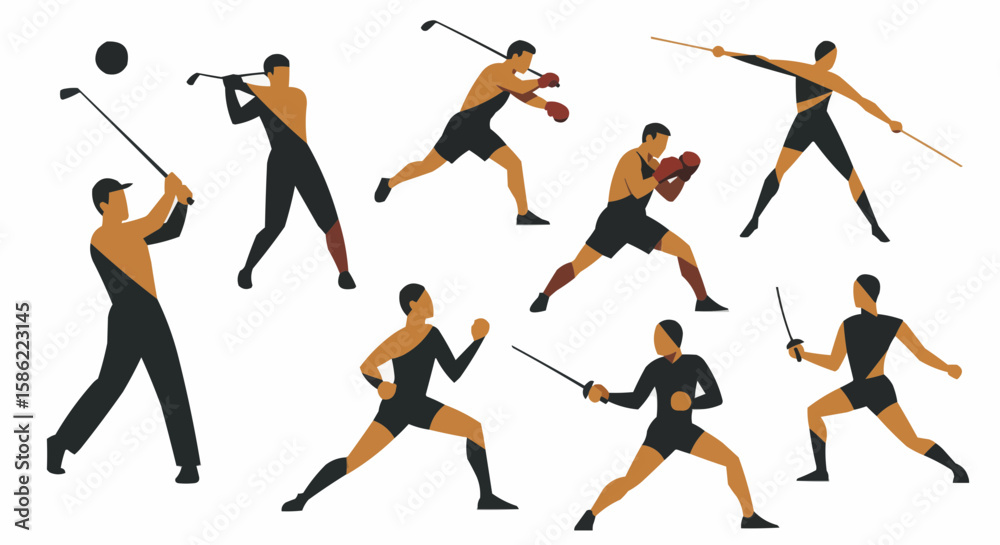 Fototapeta premium Different sports and athletes in action with minimalist illustration style.