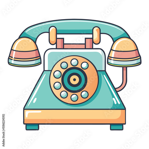 Retro teal and orange rotary dial telephone with a classic design