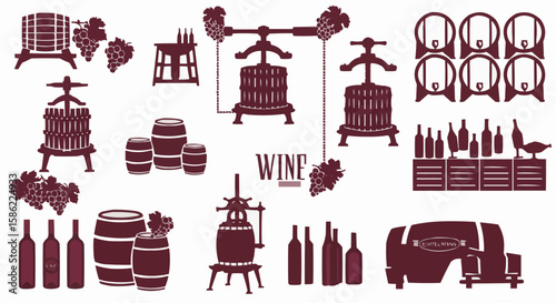 Winemaking process icons set.
